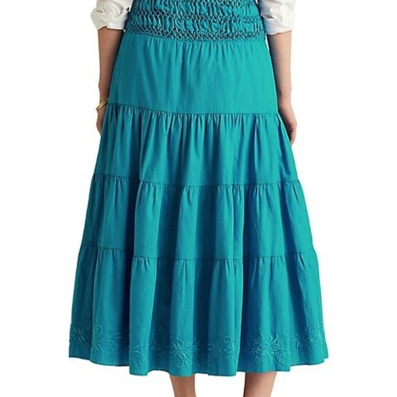 NWT Lauren Ralph Lauren Luhanna Shirred Tiered Peasant Midi/Maxi Skirt - Picture 4 of 7